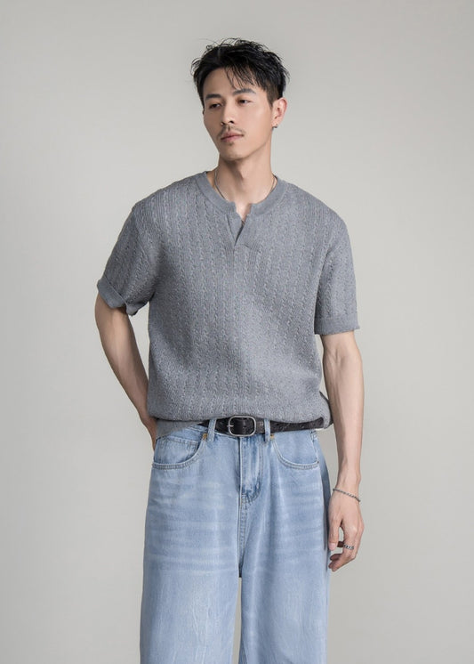 Cable Henley Knit T-shirt  #FS070
