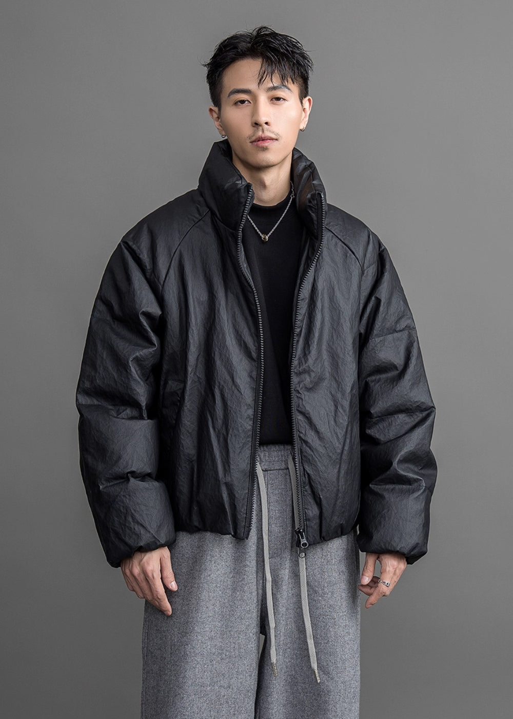 Matte Textured Short Down Jacket  #FS019