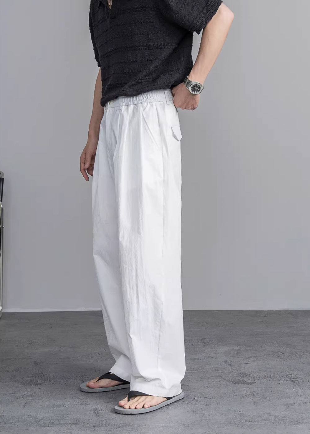 Airy Texture Wide Slacks  #FS046