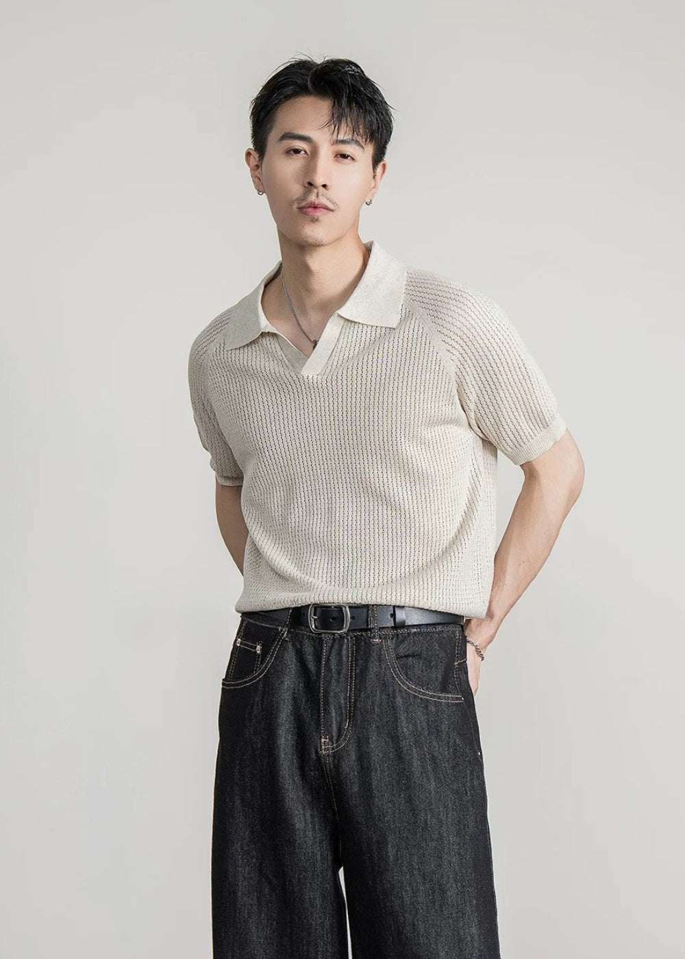Tencel Linen Open Knit Polo #FS081