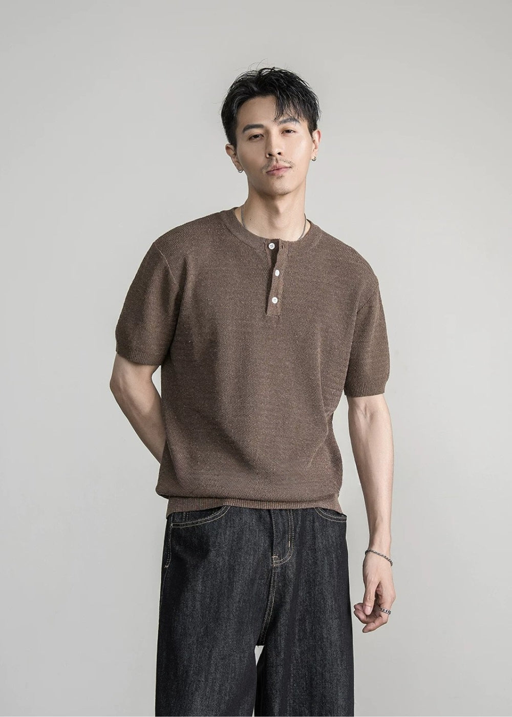 Henley Neck Textured Knit  #FS083