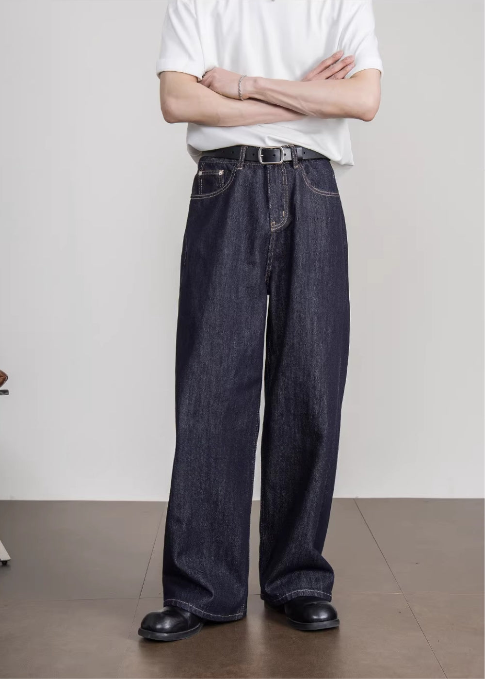 Cinch Back Wide Straight Denim  #FS043