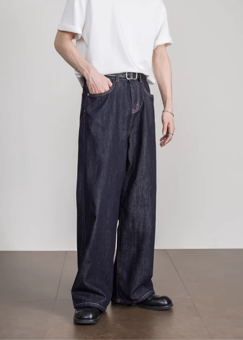 Cinch Back Wide Straight Denim  #FS043