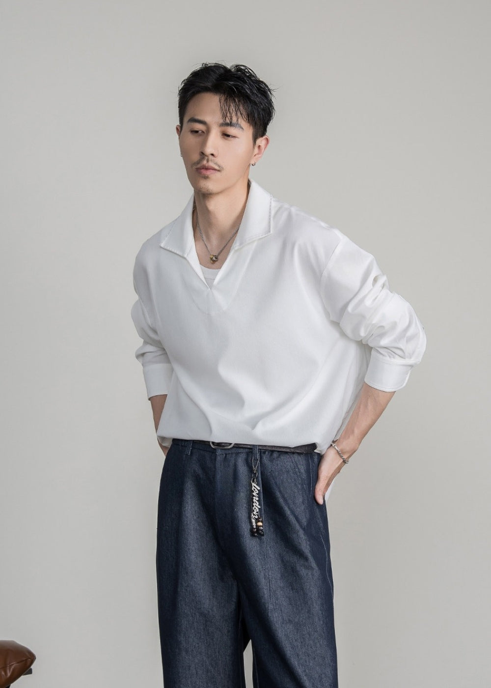 Lyocell Linen Open Collar Shirt  #FS041