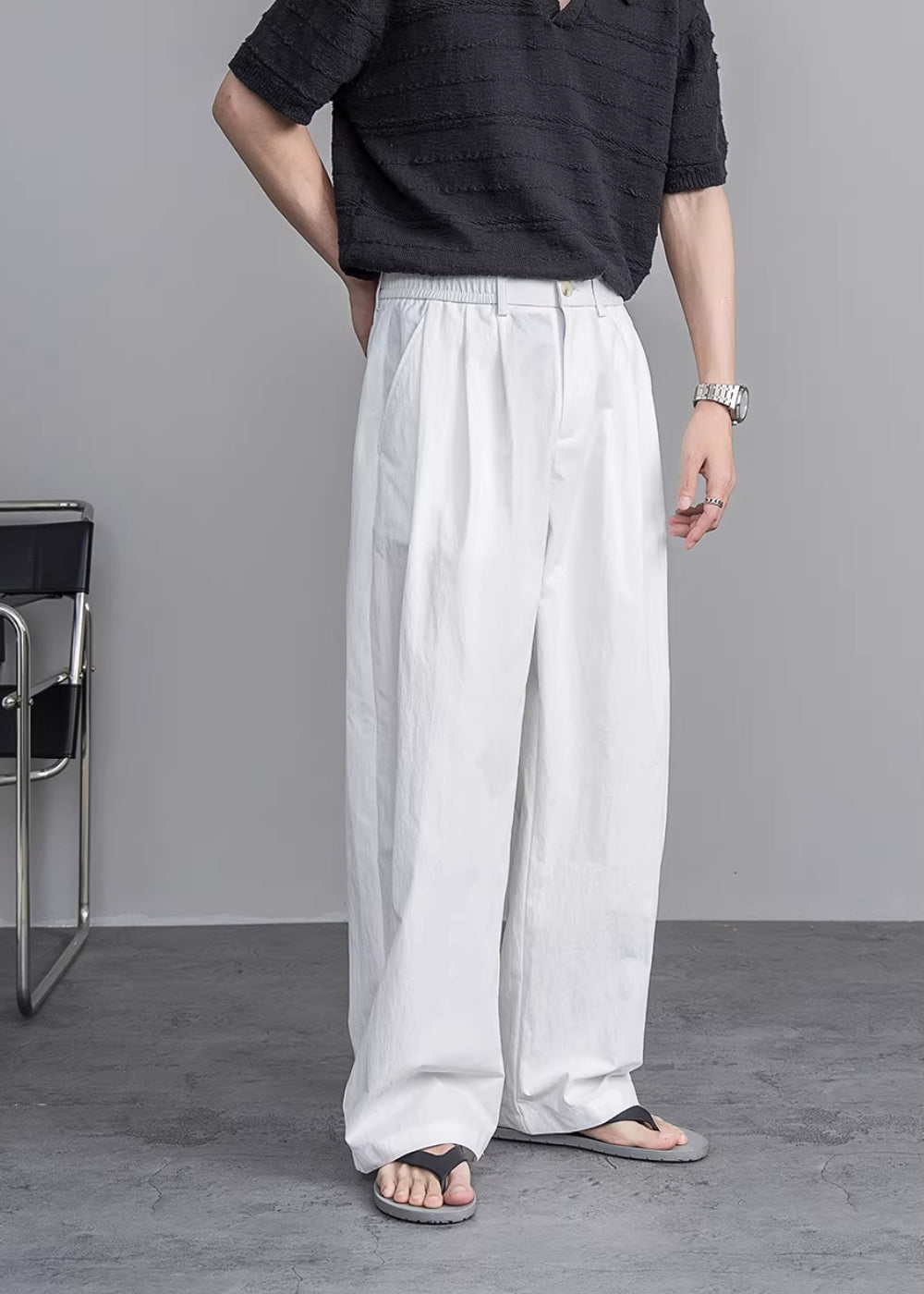 Airy Texture Wide Slacks  #FS046
