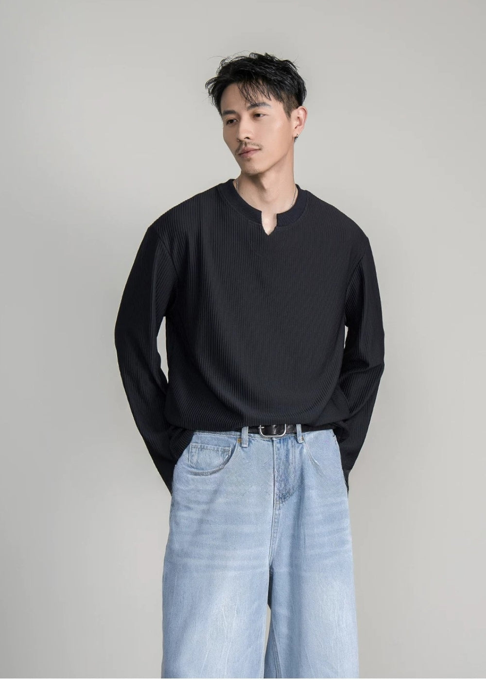 Soft Rib Slit Relax Top  #FS047