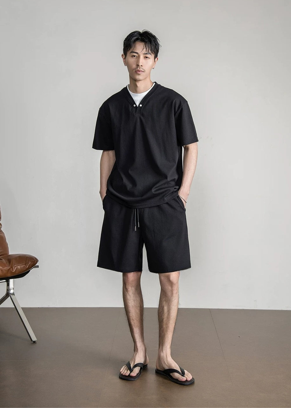 Snap Henley Short Set  #FS075