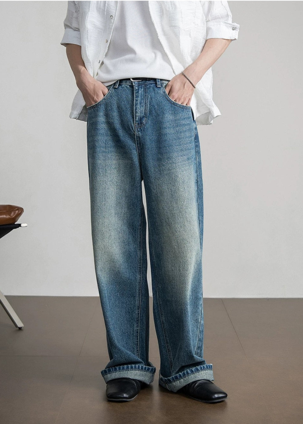 Vintage Wash Wide Jeans  #FS104