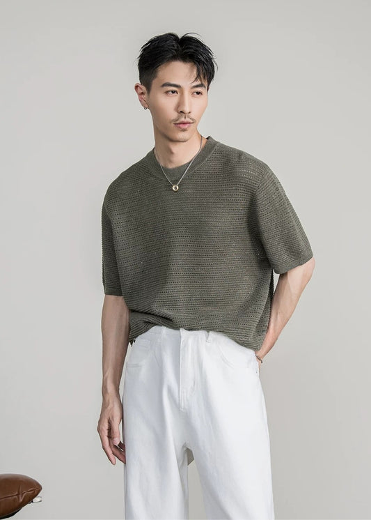 Open Knit Crew T-Shirt  #FS086