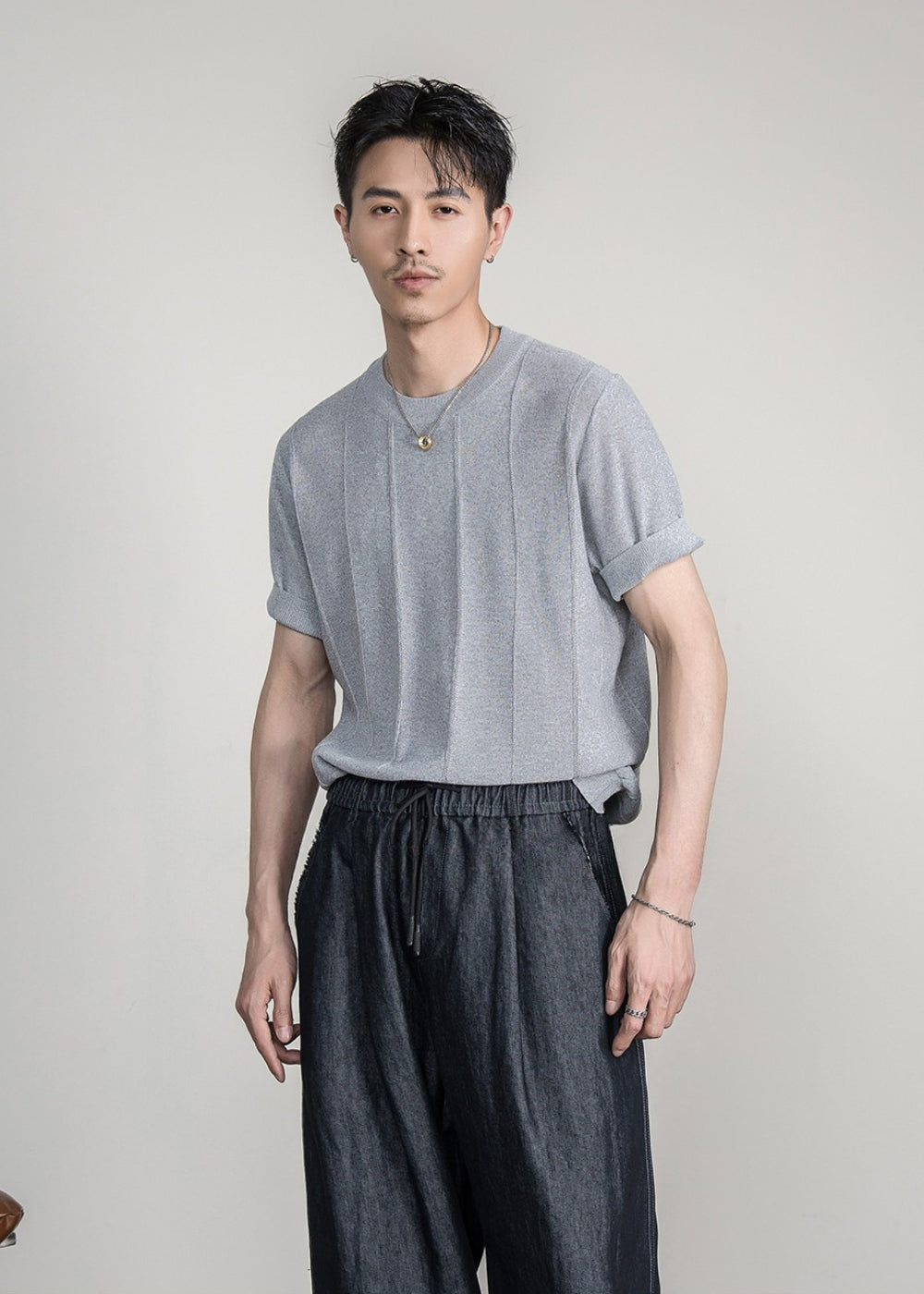 Breathable Knit Crew Neck T-Shirt  #FS087