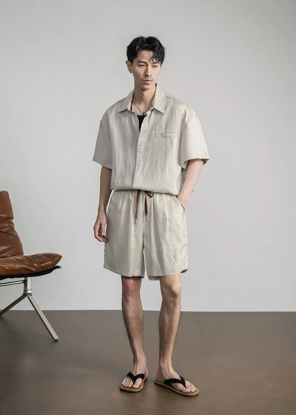 Cool Linen Blend Relaxed Short Set  #FS099