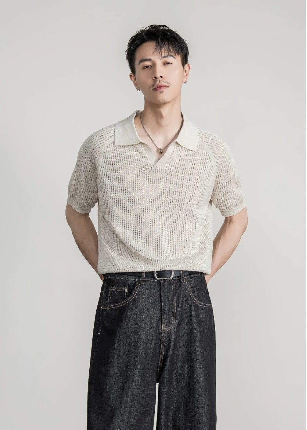 Tencel Linen Open Knit Polo #FS081