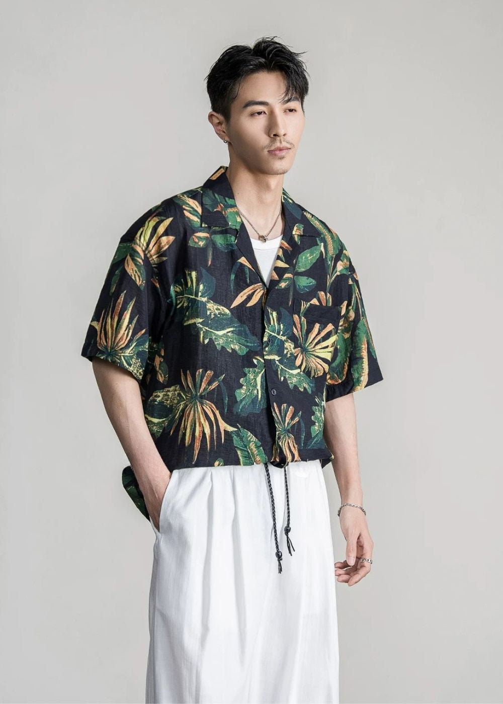 Tropical Leaf Cuban Shirt  #FS064