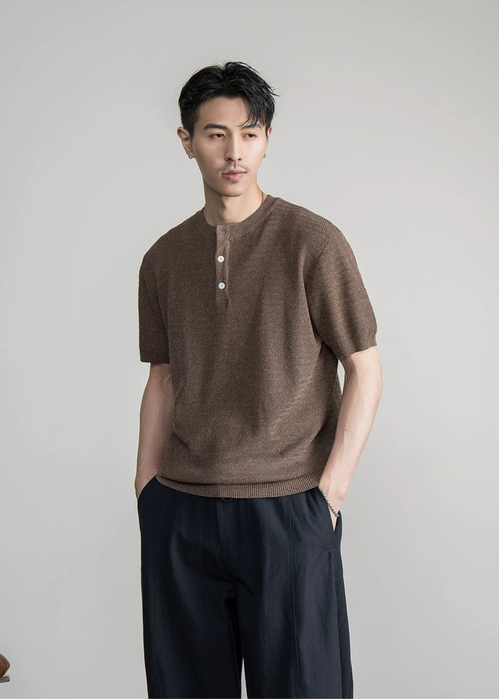 Henley Neck Textured Knit  #FS083