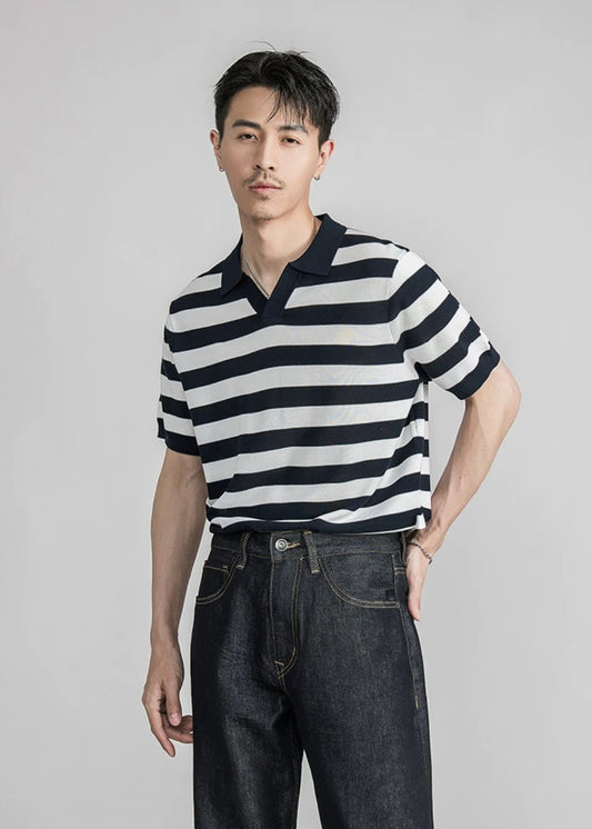 Fine Knit Silk Blend Stripe Polo  #SF002