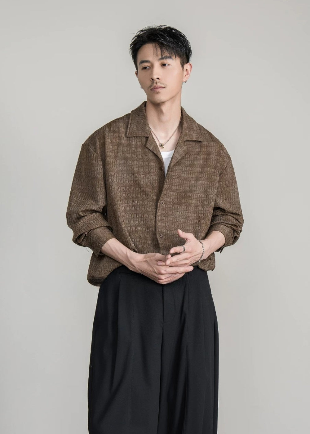 Wave Knit Cuban Loose Shirt  #FS056
