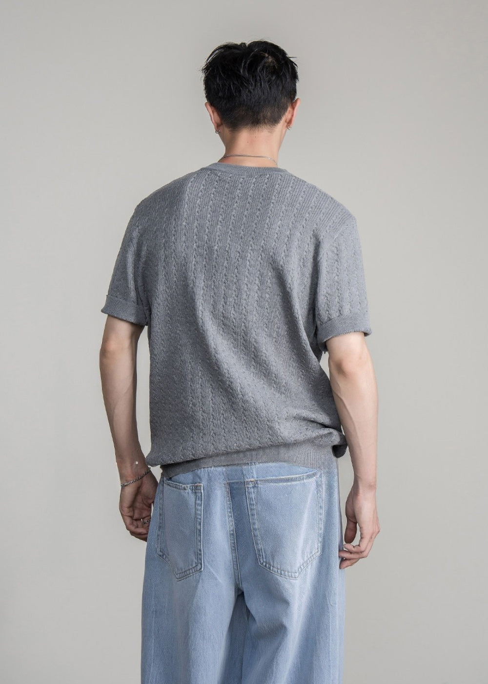 Cable Henley Knit T-shirt  #FS070