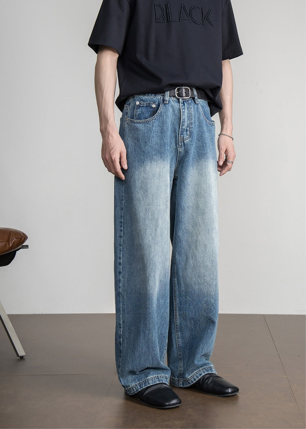 Classic Blue Wide Straight Jeans  #FS079