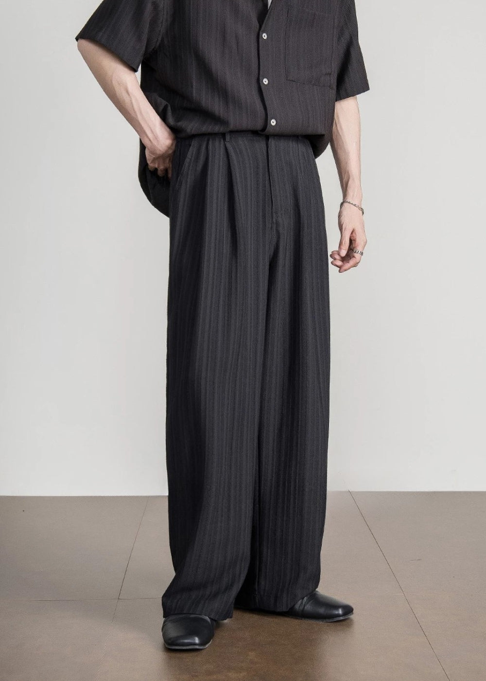 Textured Stripe Wide Trousers  #FS091