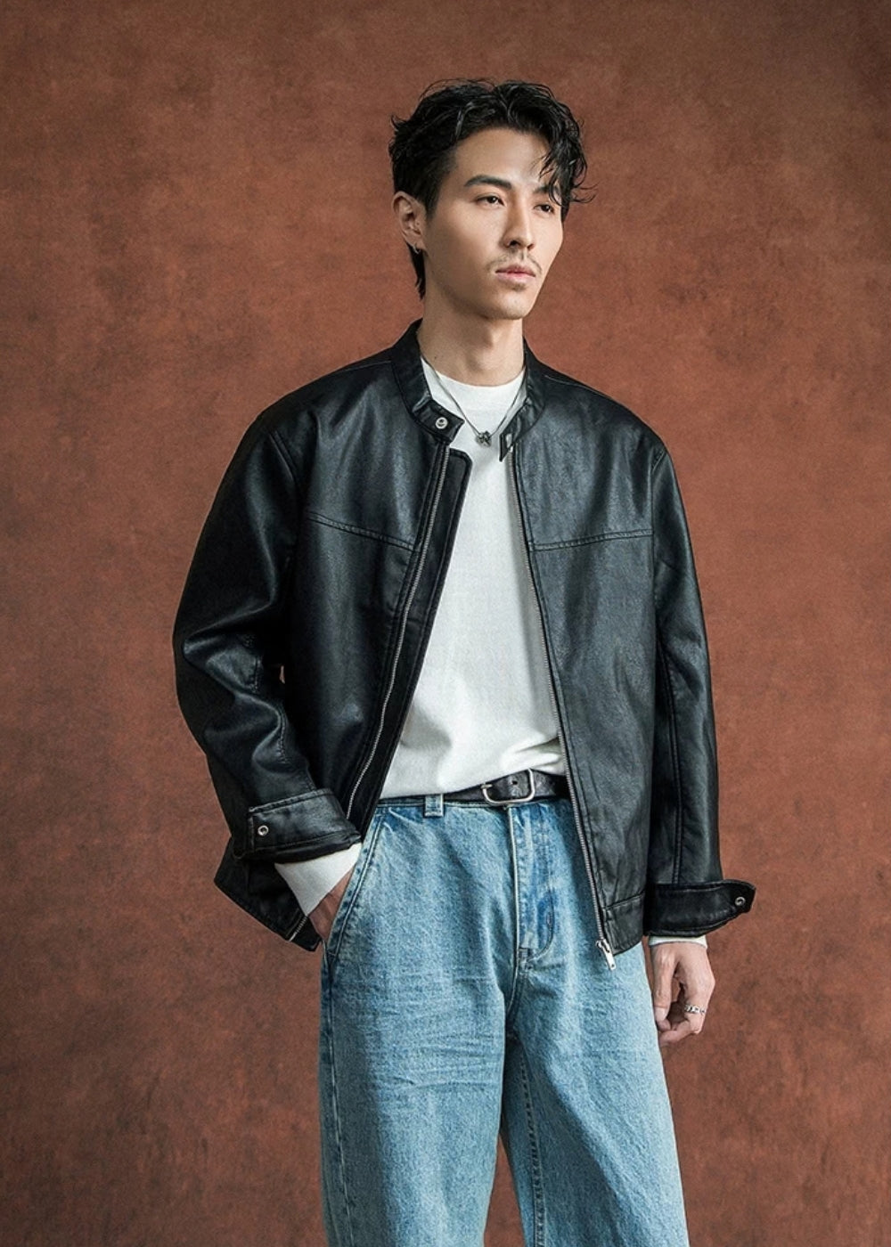 Minimal Faux Leather Jacket  #SF004