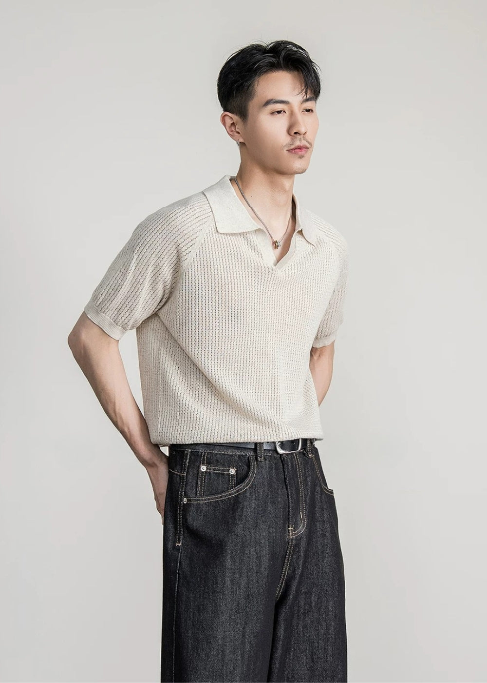Tencel Linen Open Knit Polo #FS081