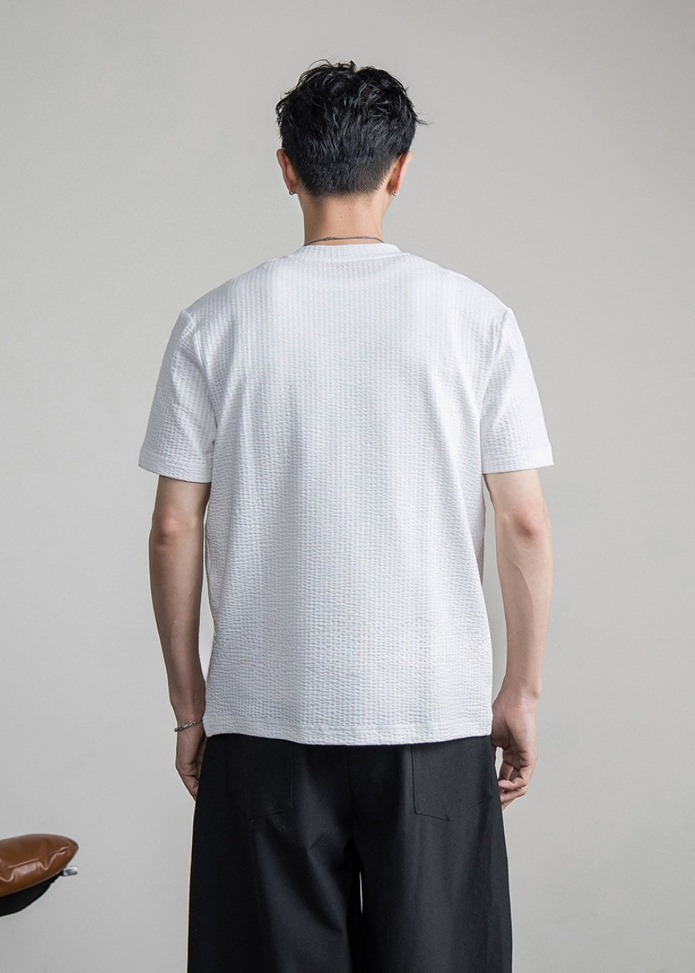 Waffle Cotton Henley Neck T-shirt  #FS096