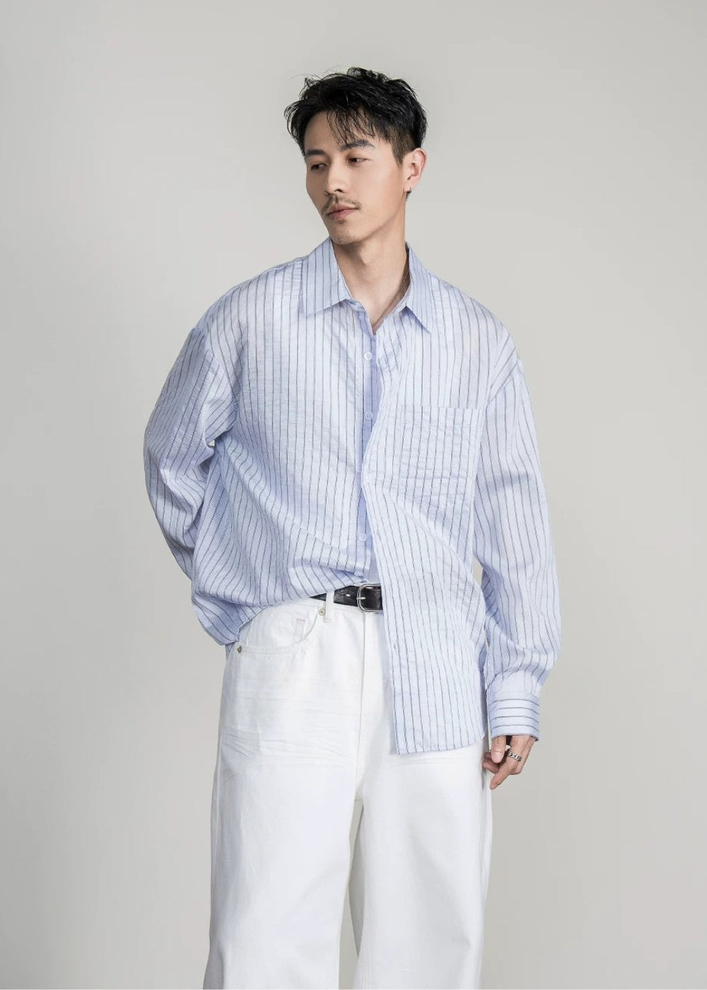 Lyocell Pin Stripe Relax Shirt  #FS048