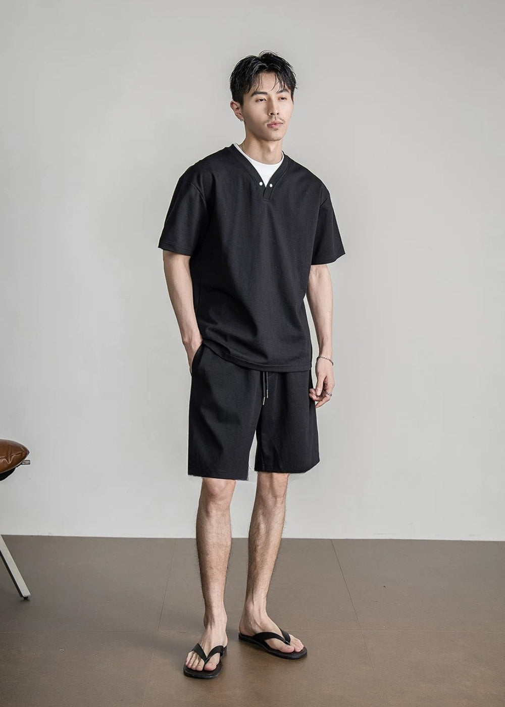 Snap Henley Short Set  #FS075