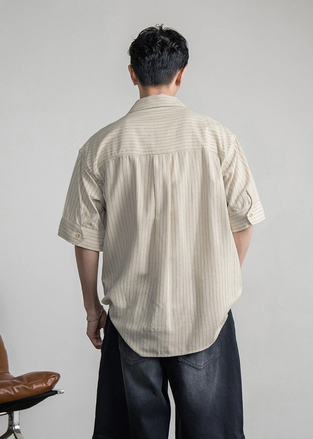 Chalk Stripe Linen Relaxed Shirt  #FS085
