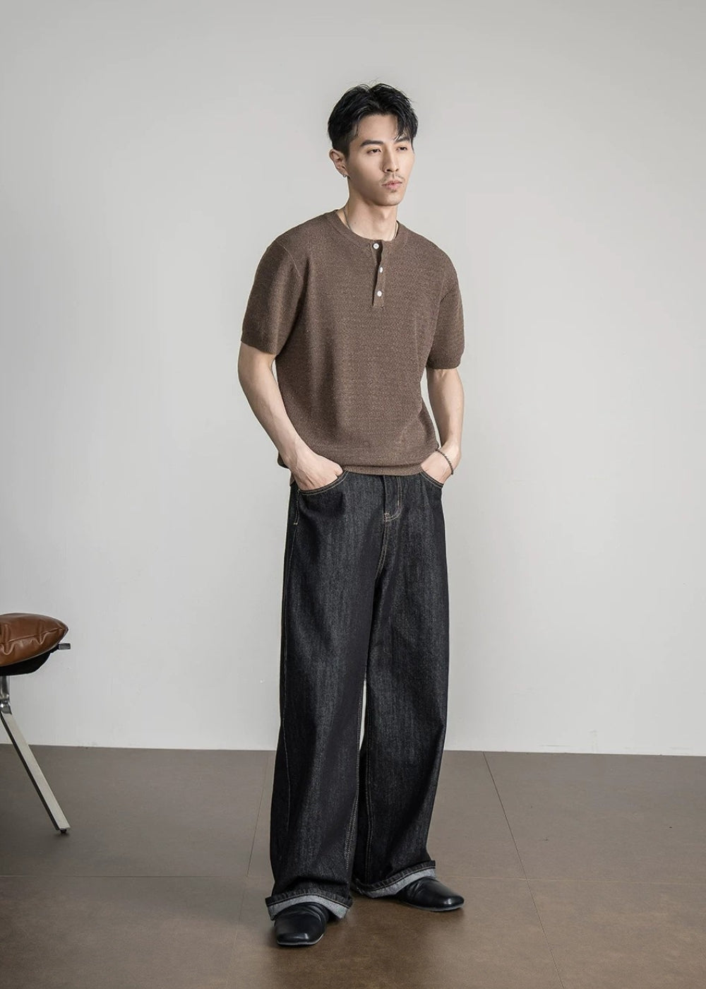 Henley Neck Textured Knit  #FS083