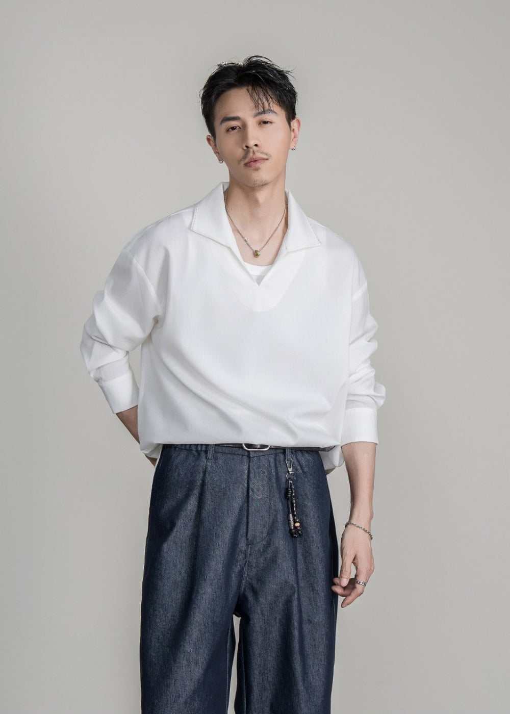 Lyocell Linen Open Collar Shirt  #FS041