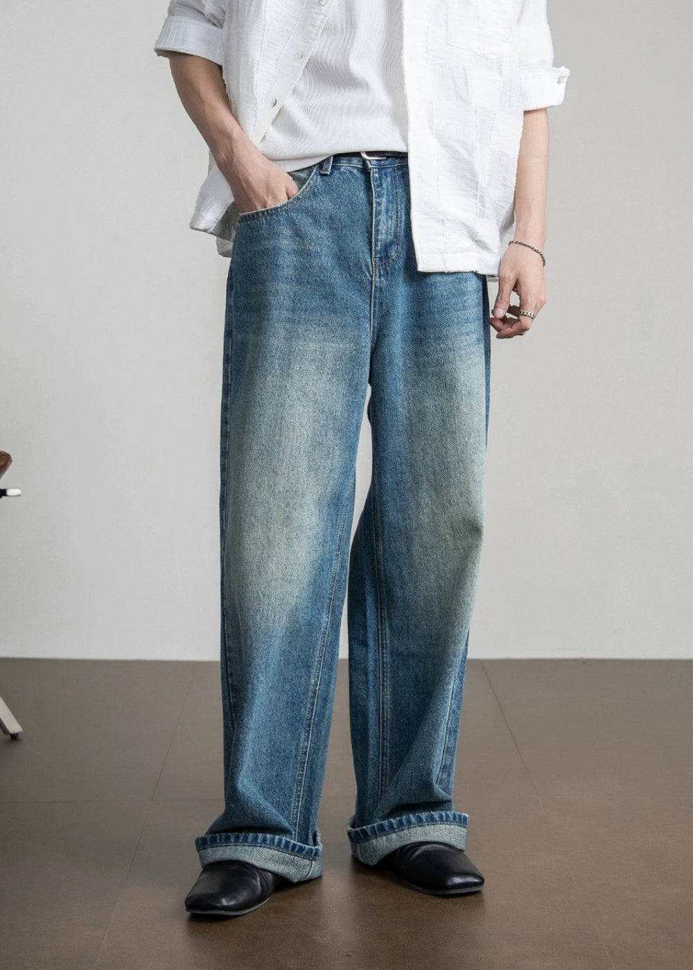 Vintage Wash Wide Jeans  #FS104