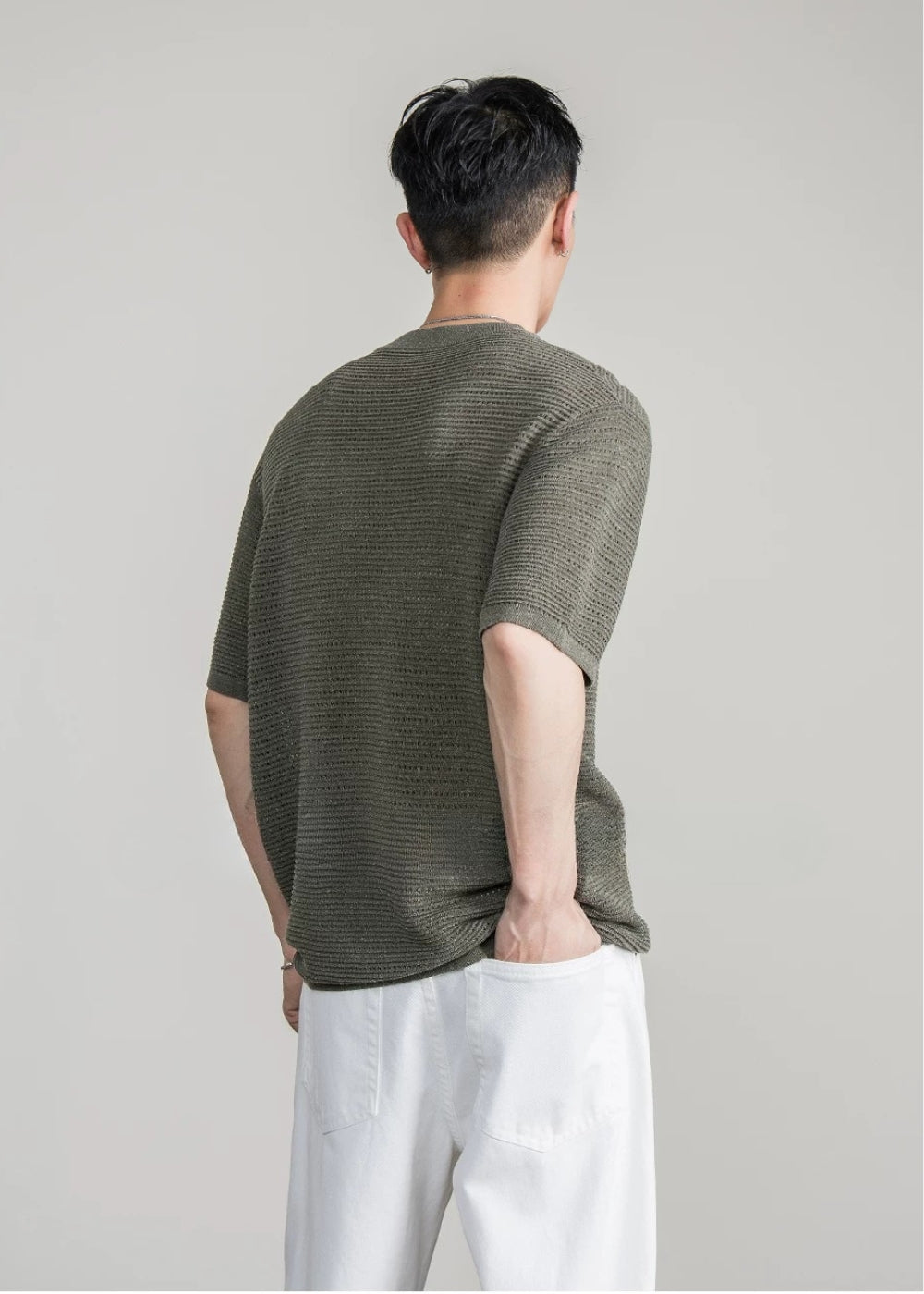 Open Knit Crew T-Shirt  #FS086