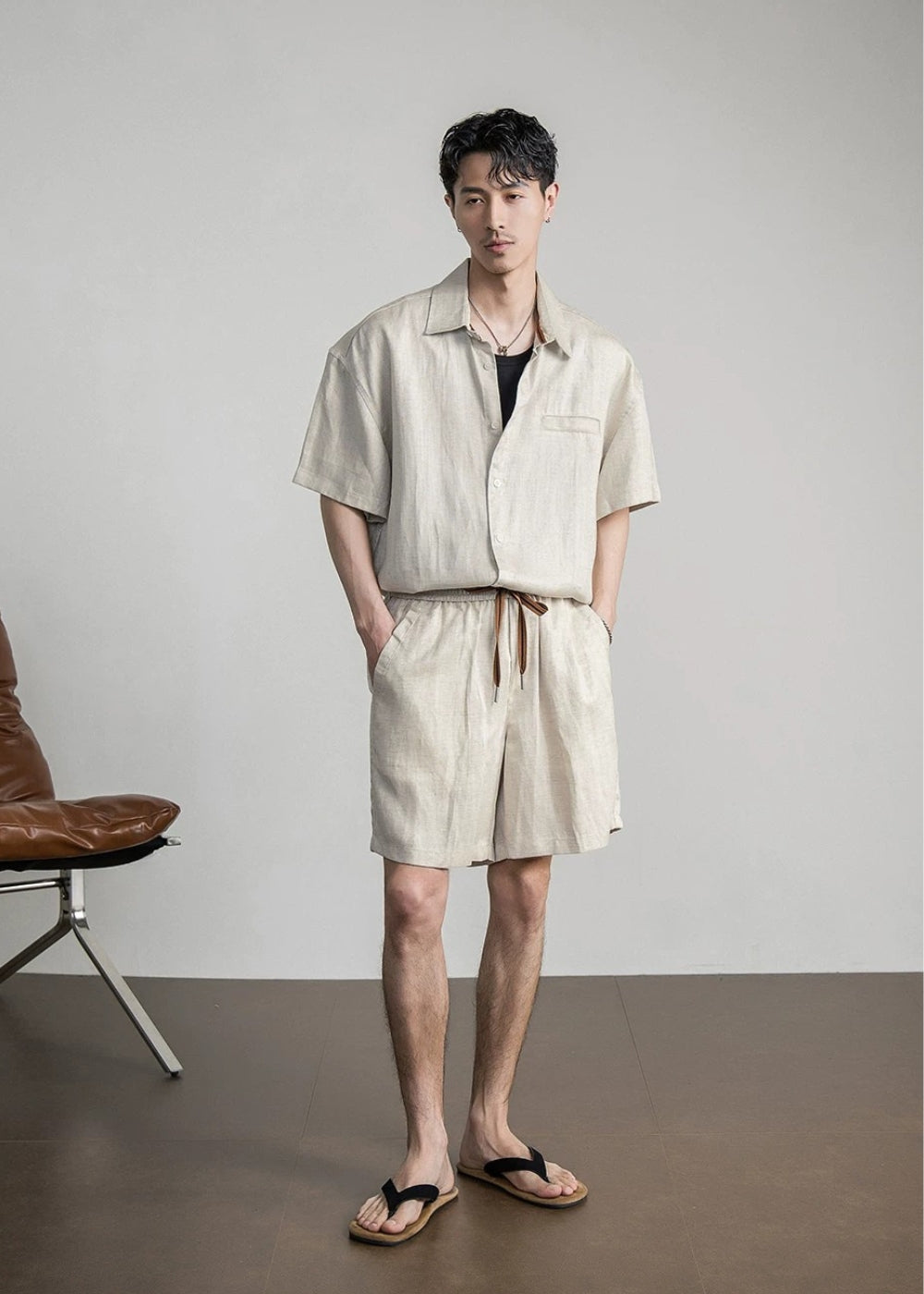 Cool Linen Blend Relaxed Short Set  #FS099
