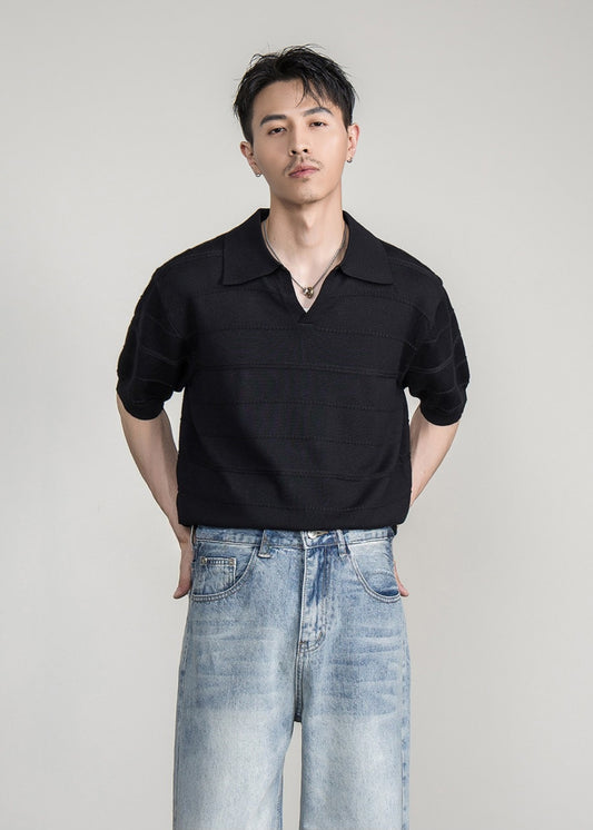 Airy Knit Open Collar Polo  #FS105