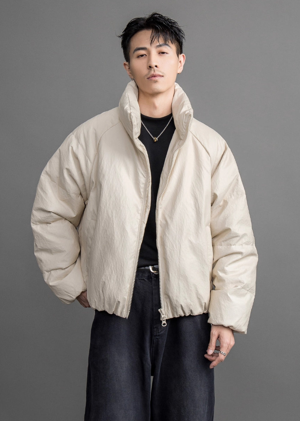 Matte Textured Short Down Jacket  #FS019