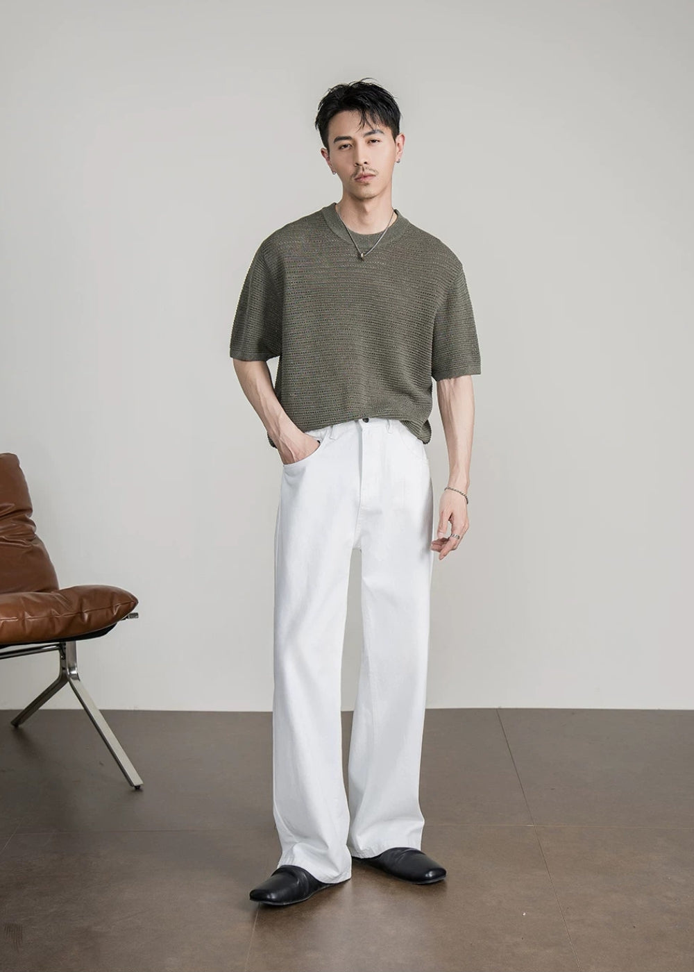 Open Knit Crew T-Shirt  #FS086