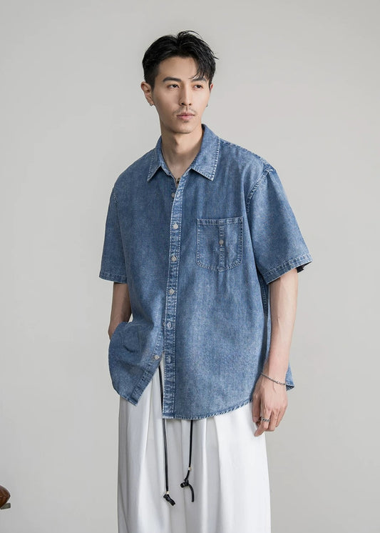 Relaxed Denim Short Sleeve Shirt  #FS089