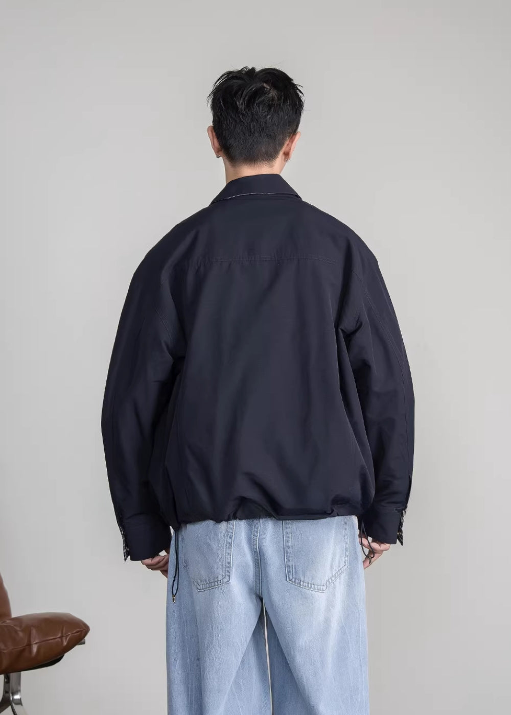 Reverse Check Zip Blouson  #FS044