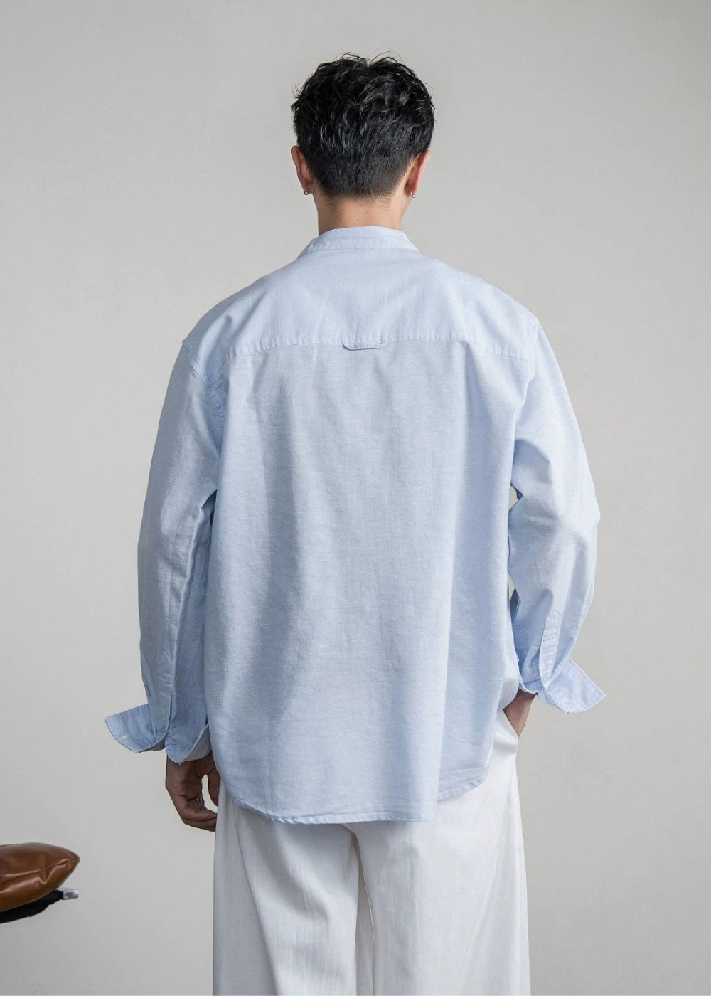 Cotton Linen Band Collar Shirt  #FS094