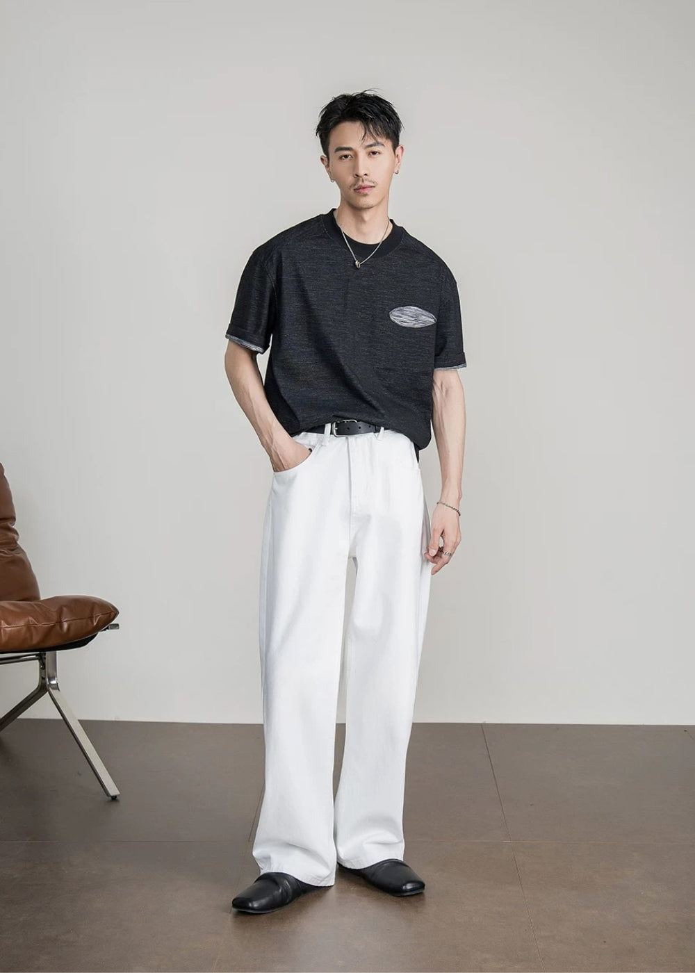 Natural Cotton Wide Straight Jeans  #FS080