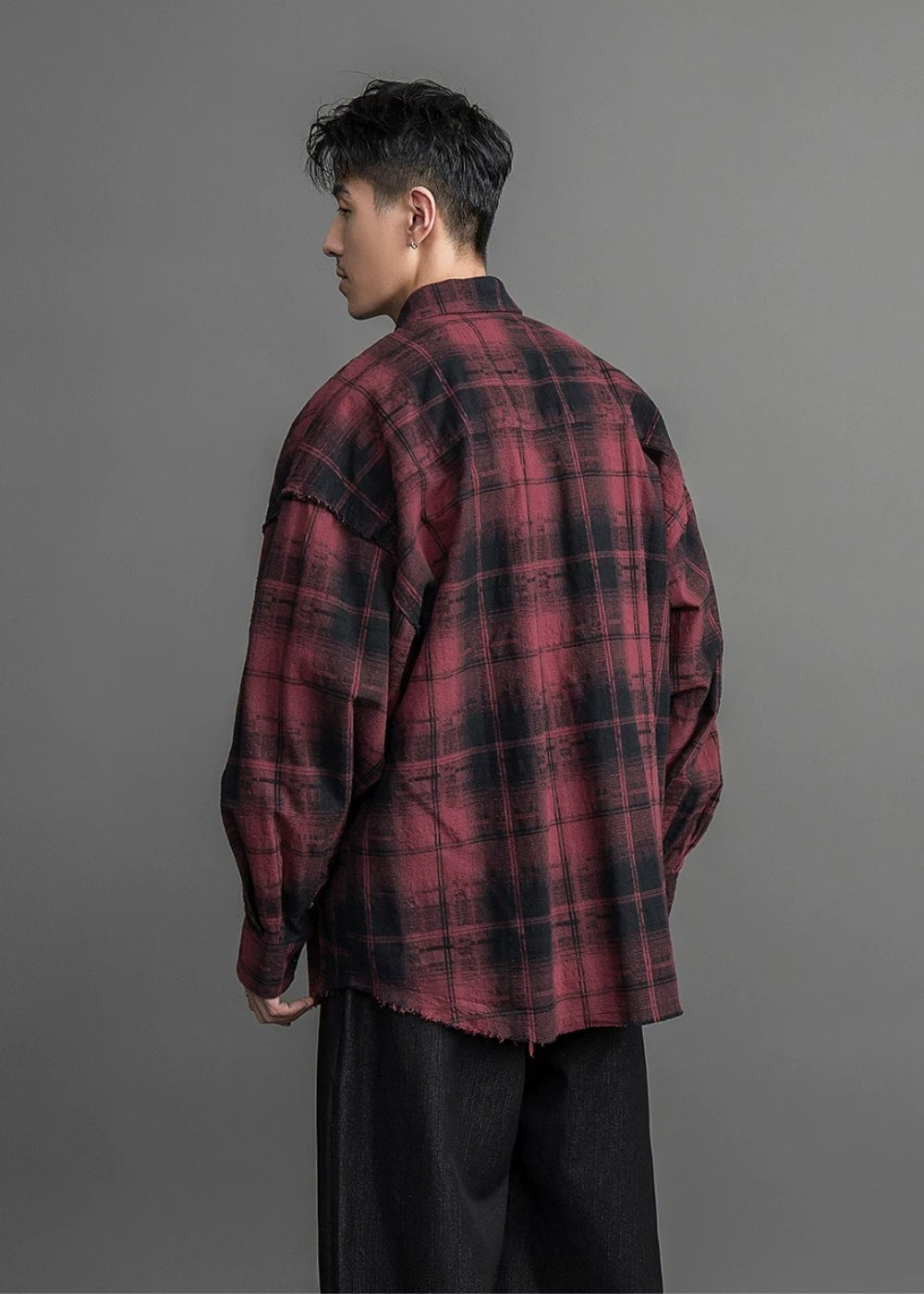 Haze Check Fray Loose Shirt  #FS053