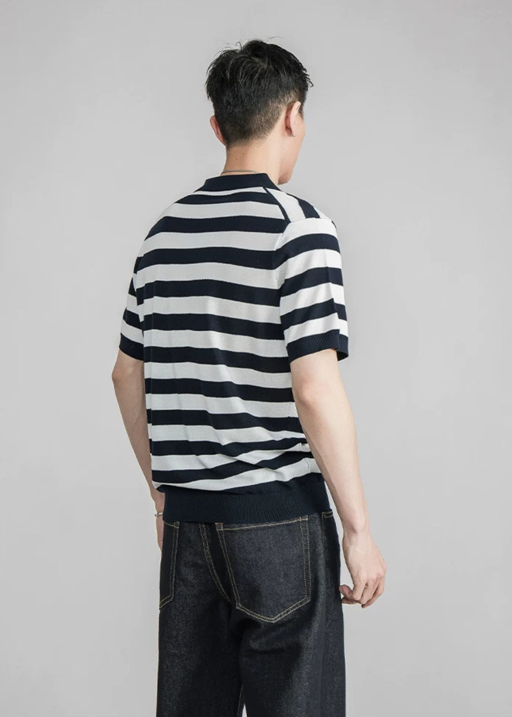 Fine Knit Silk Blend Stripe Polo  #SF002