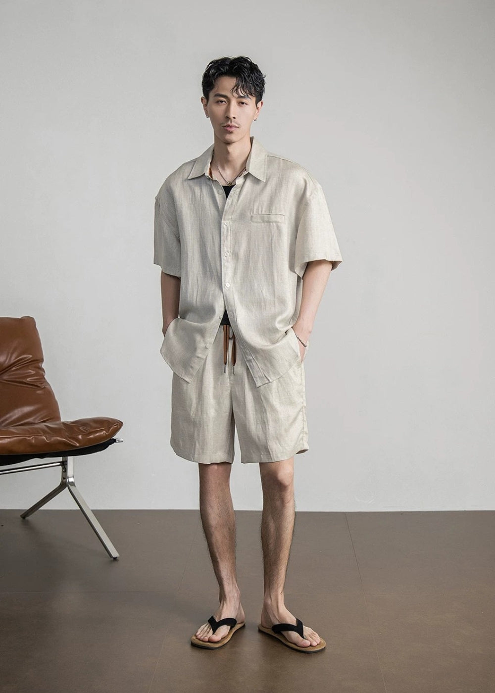 Cool Linen Blend Relaxed Short Set  #FS099
