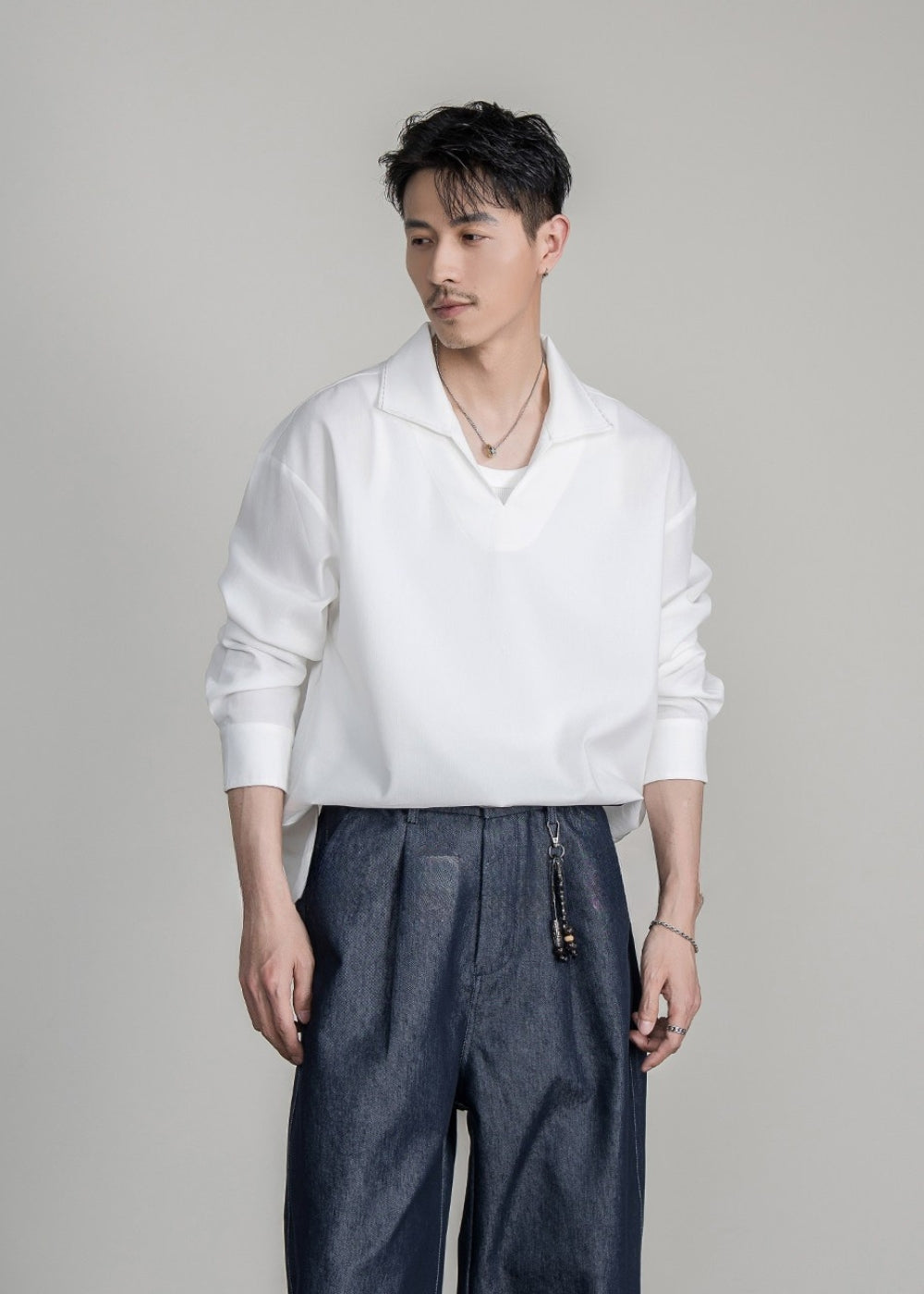 Lyocell Linen Open Collar Shirt  #FS041