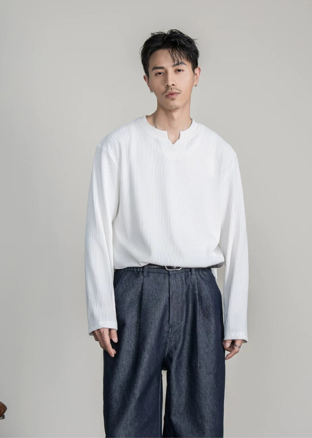 Soft Rib Slit Relax Top  #FS047