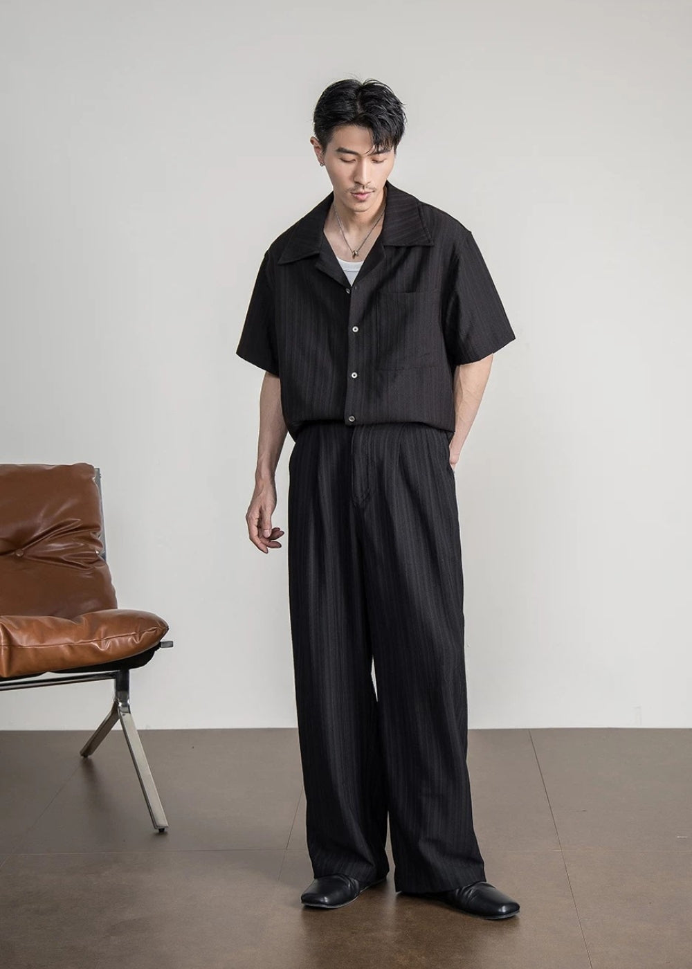 Textured Stripe Wide Trousers  #FS091