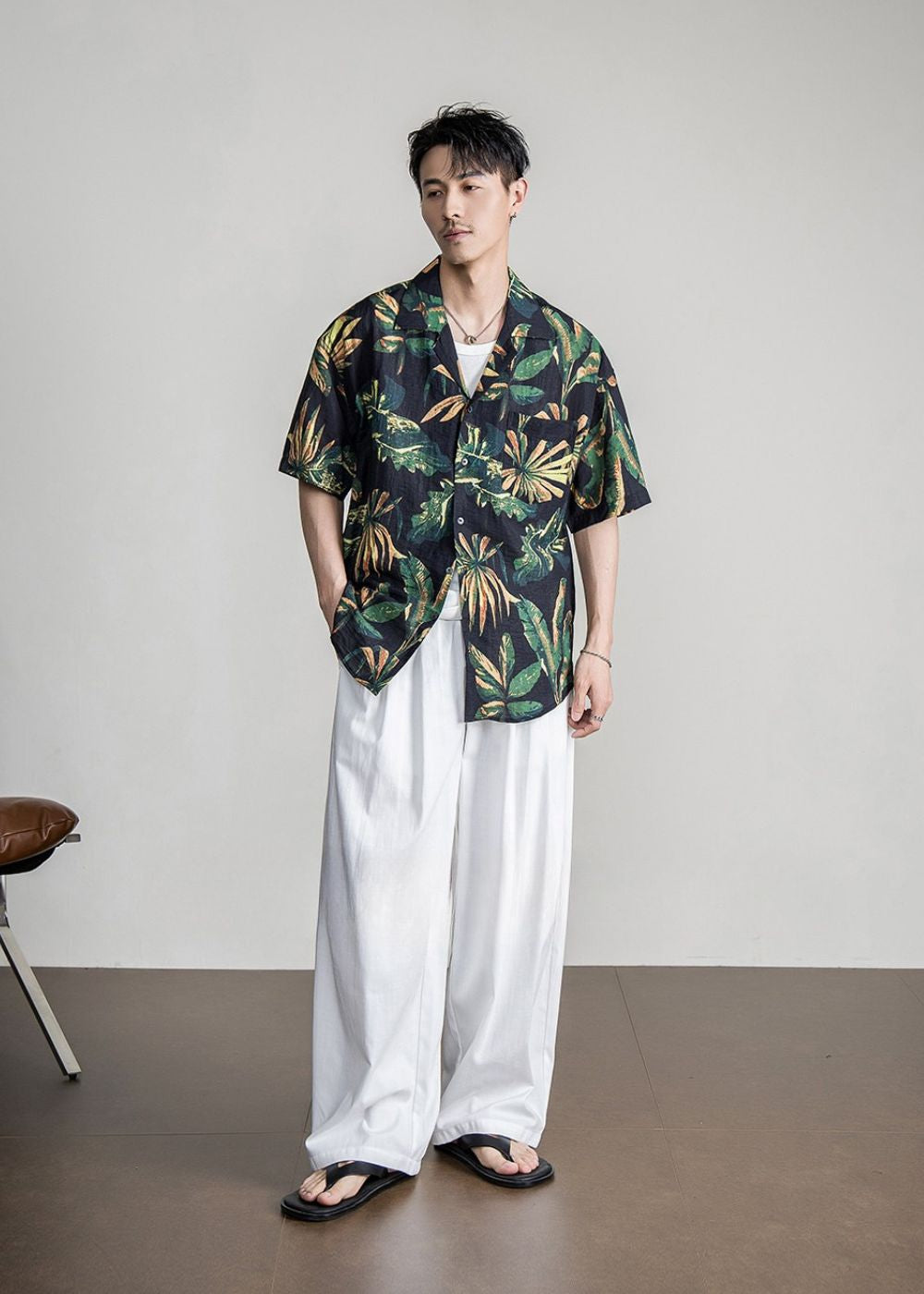 Tropical Leaf Cuban Shirt  #FS064