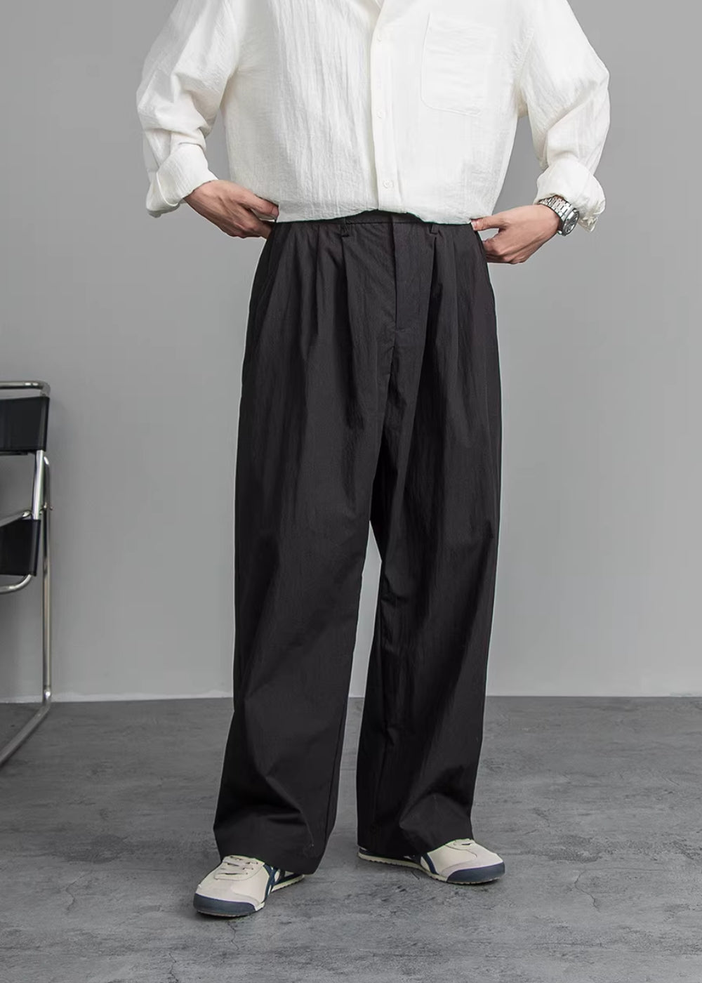 Airy Texture Wide Slacks  #FS046