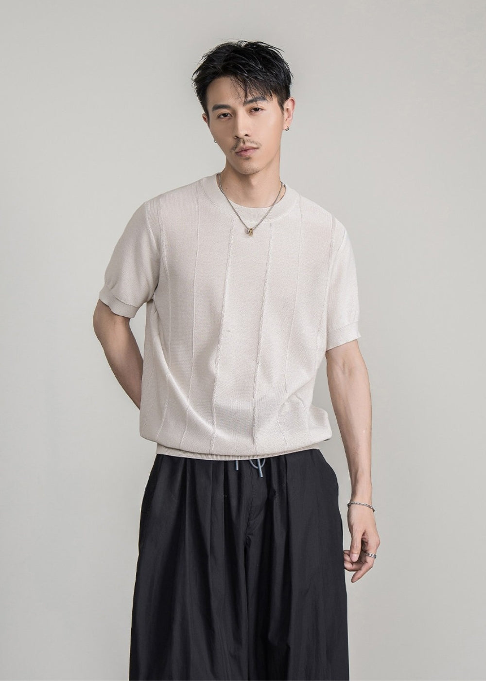 Breathable Knit Crew Neck T-Shirt  #FS087